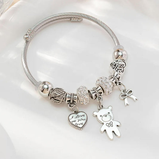 Teddy bear charm - Bracelet - Stainless Steel - 7"