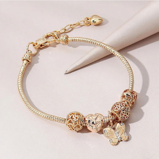 Golden butterfly charm - Bracelet - Gold - CZs - 6.5 - 8"