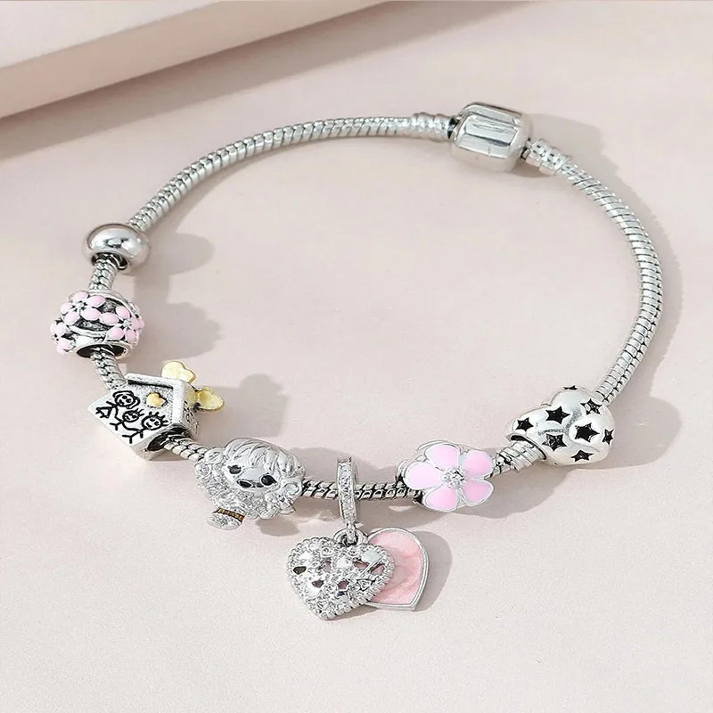Pink family girl - Bracelet - Silver - CZs - 6.5 - 8"
