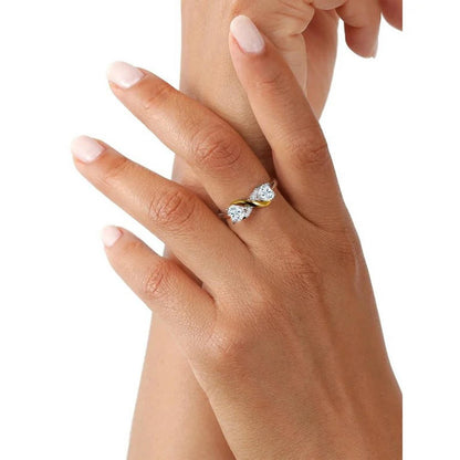 Two tone double heart - Ring - Silver - CZs - Size 6