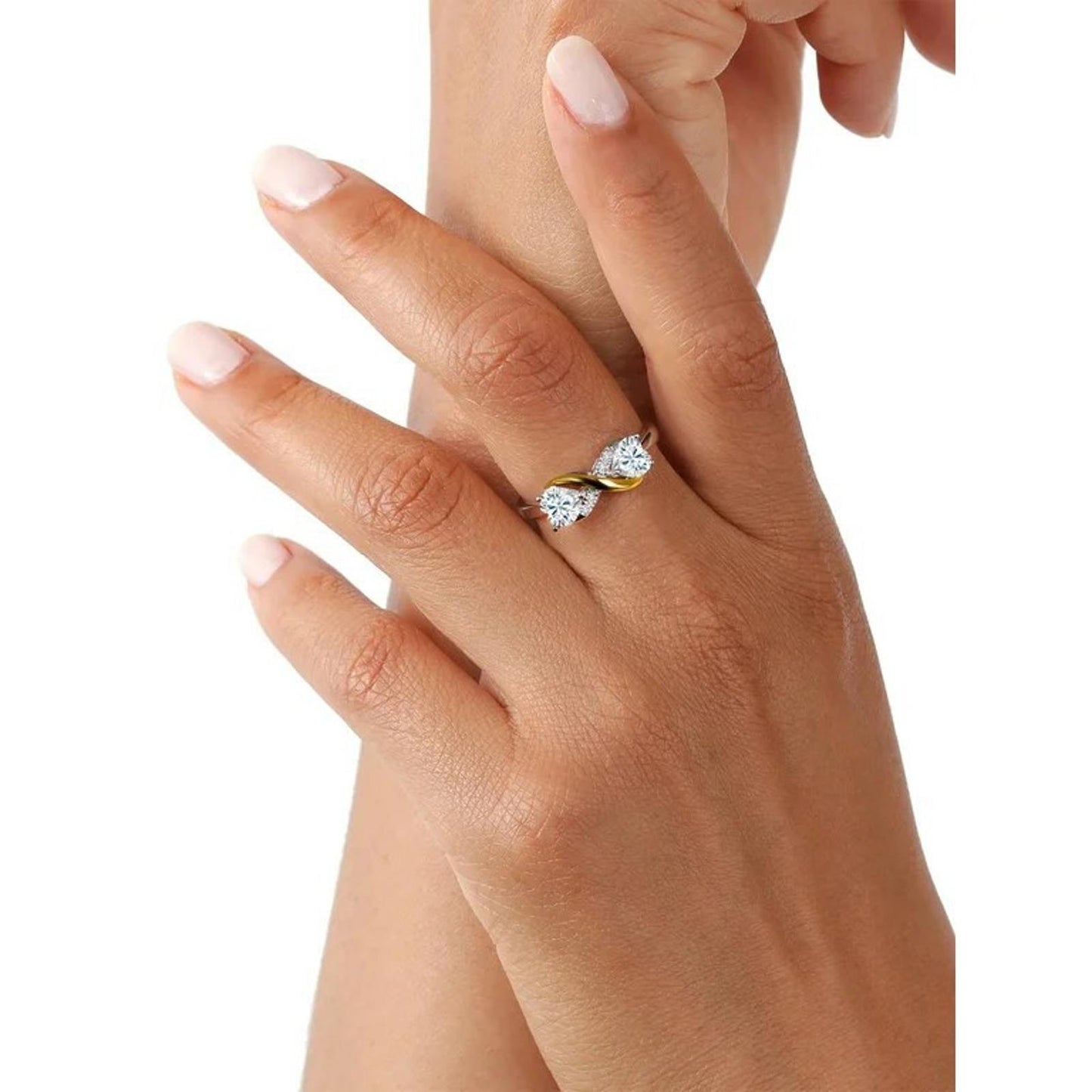 Two tone double heart - Ring - Silver - CZs - Size 7