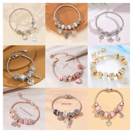 Pink family girl - Bracelet - Silver - CZs - 6.5 - 8"