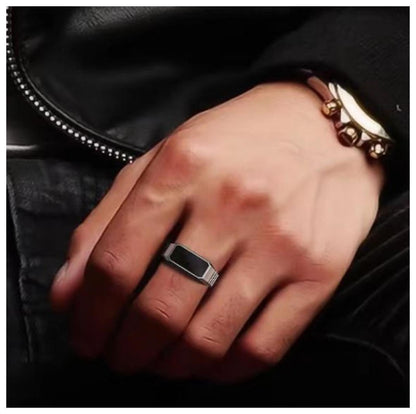 Black rectangular enamal - Ring - Silver - Size 10