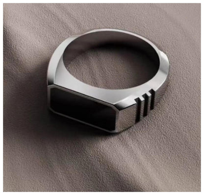 Black rectangular enamal - Ring - Silver - Size 10