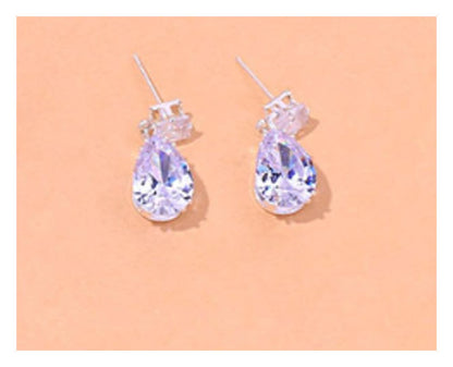Pear Shaped Drop Earrings - Silver - CZs - 1.5"