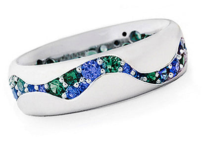 Blue green wave band Ring - Silver - CZs - Size 6