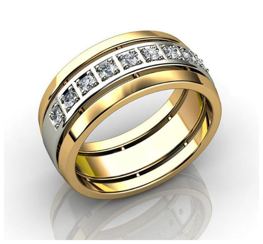 Two tone band Ring - Gold - CZs - Size 10