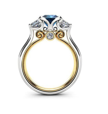 Blue and white three stone Ring - Silver - CZs - Size 6