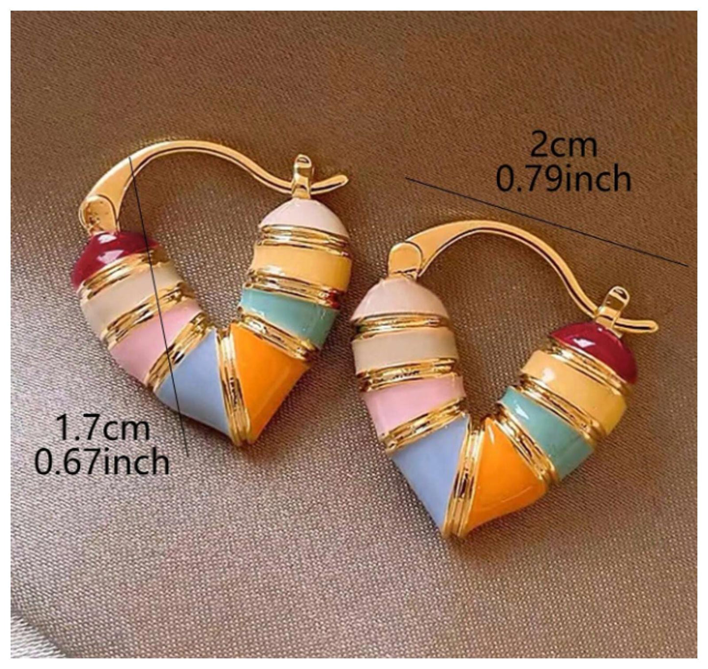 Multicolor heart hoops - Earrings - Gold - 1.7cm