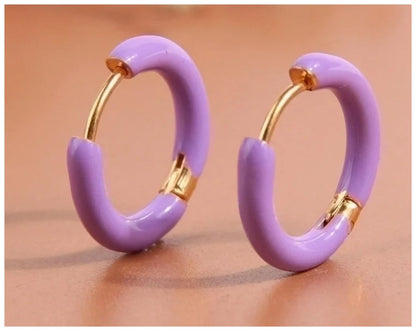 Purple hinged enamel hoop - Earrings - Gold - 1.6cm