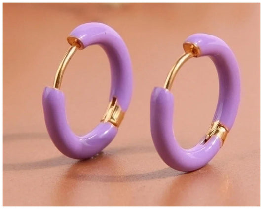 Purple hinged enamel hoop - Earrings - Gold - 1.6cm