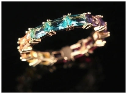 Multicolor rainbow eternity - Ring - Gold - CZs - Size 8