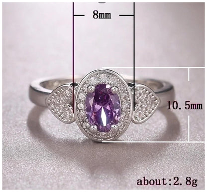 Purple oval and hearts - Ring - Silver - CZs - Size 8