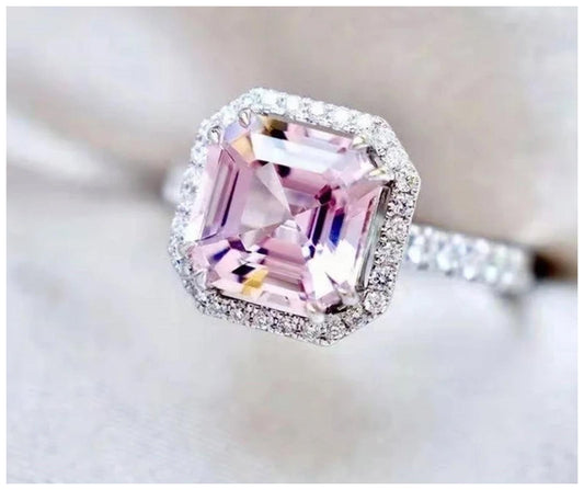 Pink cushion cut - Ring - Silver - CZs - Size 7
