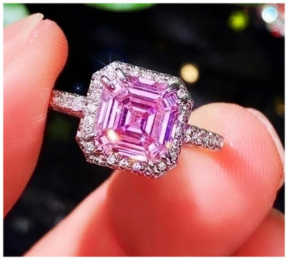 Pink cushion cut - Ring - Silver - CZs - Size 10