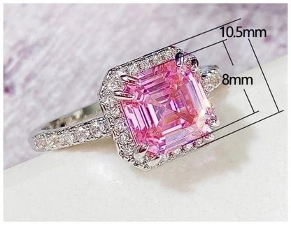 Pink cushion cut - Ring - Silver - CZs - Size 10