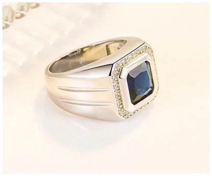 Blue square halo - Ring - Silver - CZs - Size 9