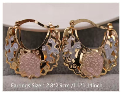 Tricolor hollow basket hoop - Earrings - Gold - 1"