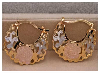 Tricolor hollow basket hoop - Earrings - Gold - 1"