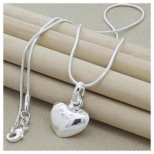 Puff heart pendant - Necklace - Silver - 18"