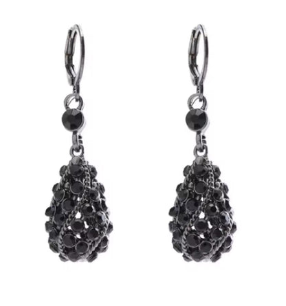 Black crystal drop - Earrings - Silver - CZs - 1.5"