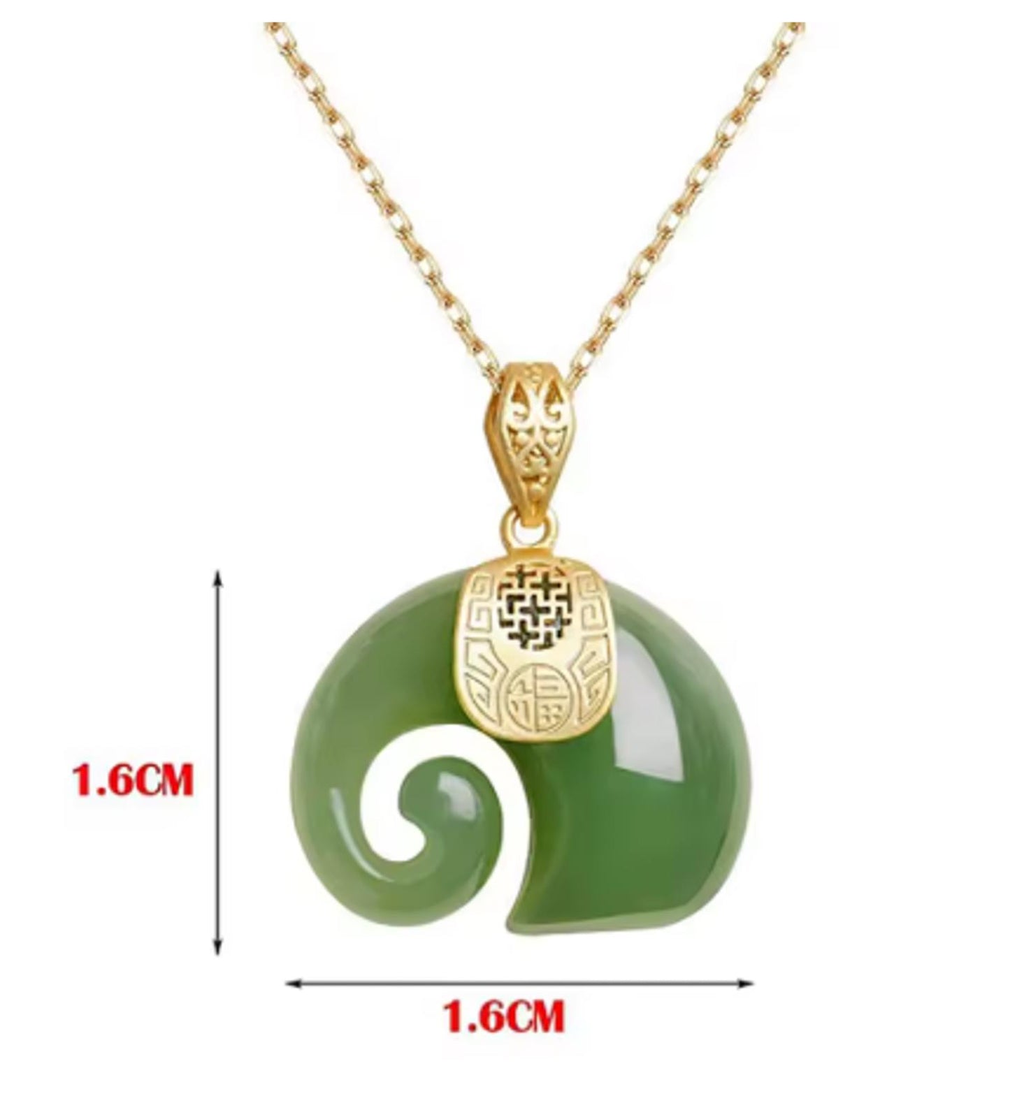 Natural green jade - Necklace - Gold - 18"