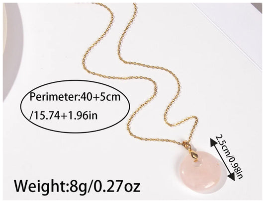 Natural blue howlite round pendant - Necklace - Gold - 18"