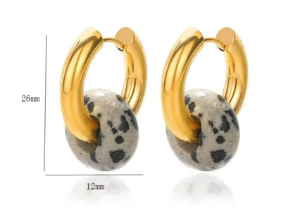 Natural black white agate earrings - Gold - 26mm