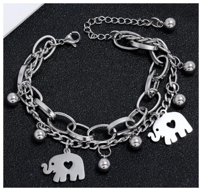 Double chain elephant - Bracelet - Stainless steel - 6.5-8"