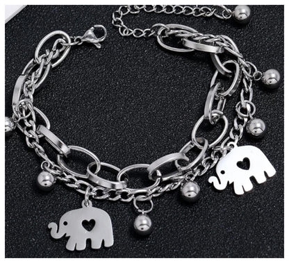 Double chain elephant - Bracelet - Stainless steel - 6.5-8"
