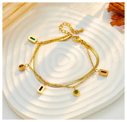 Multicolor two strand bracelet - Bracelet - Gold - CZs - 6.5-8"