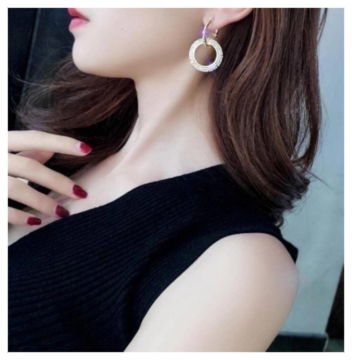 Double O drop - Earrings - Gold - CZs - 1.75"