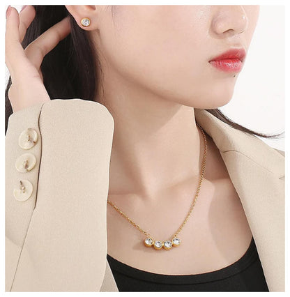 Round bezel set - Necklace/Earring set - Gold - CZs - 18"
