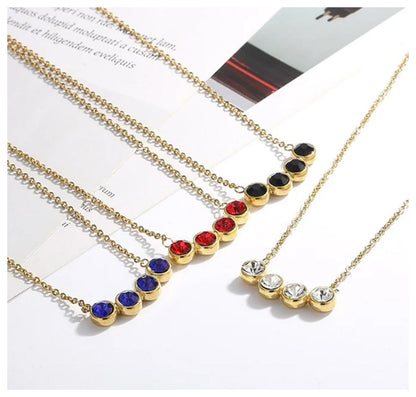 Round bezel set blue - Necklace/Earring set - Gold - CZs - 18"