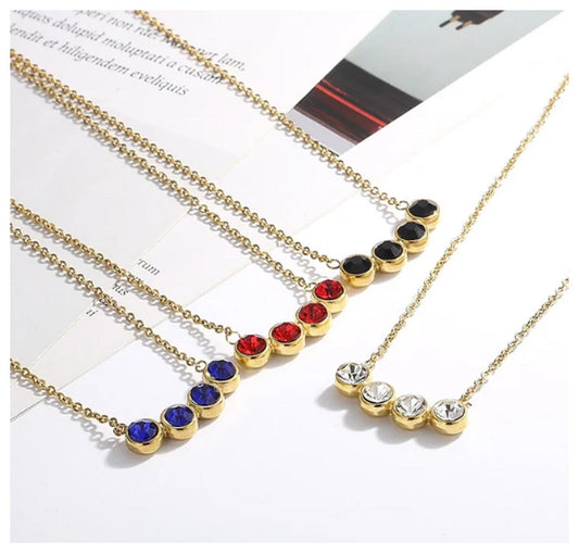 Round bezel set blue - Necklace/Earring set - Gold - CZs - 18"