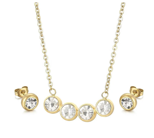 Round bezel set - Necklace/Earring set - Gold - CZs - 18"