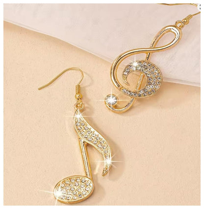 Note and Treble Earrings - Gold - CZs - 1.5"