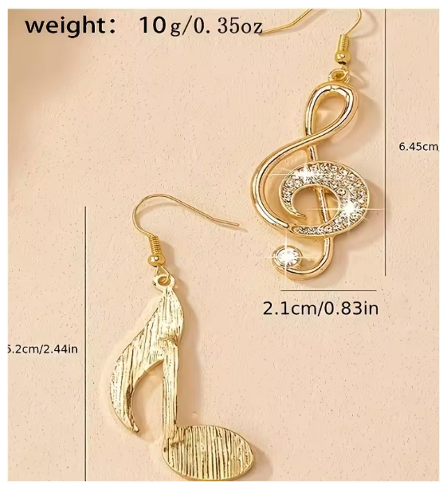 Note and Treble Earrings - Gold - CZs - 1.5"