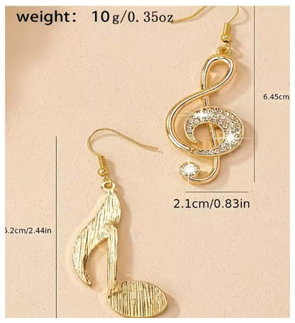 Note and Treble Earrings - Gold - CZs - 1.5"