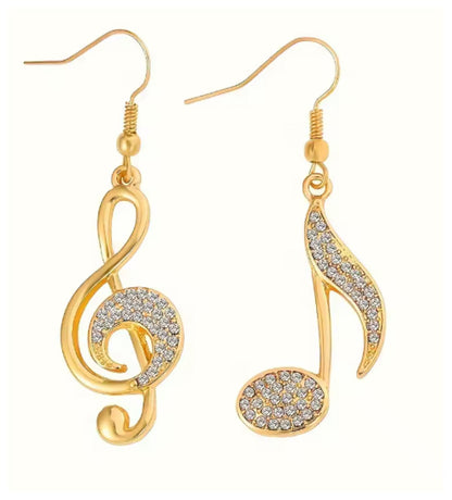 Note and Treble Earrings - Gold - CZs - 1.5"
