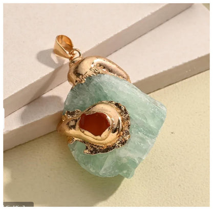 Natural Green aventurine and labradorite Necklace - Gold - 18"