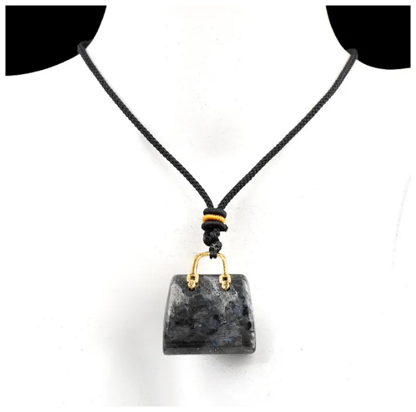 Natural black labradorite purse Necklace - Gold - 20"