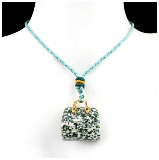 Natural green grass jasper purse Necklace - Gold - 20"