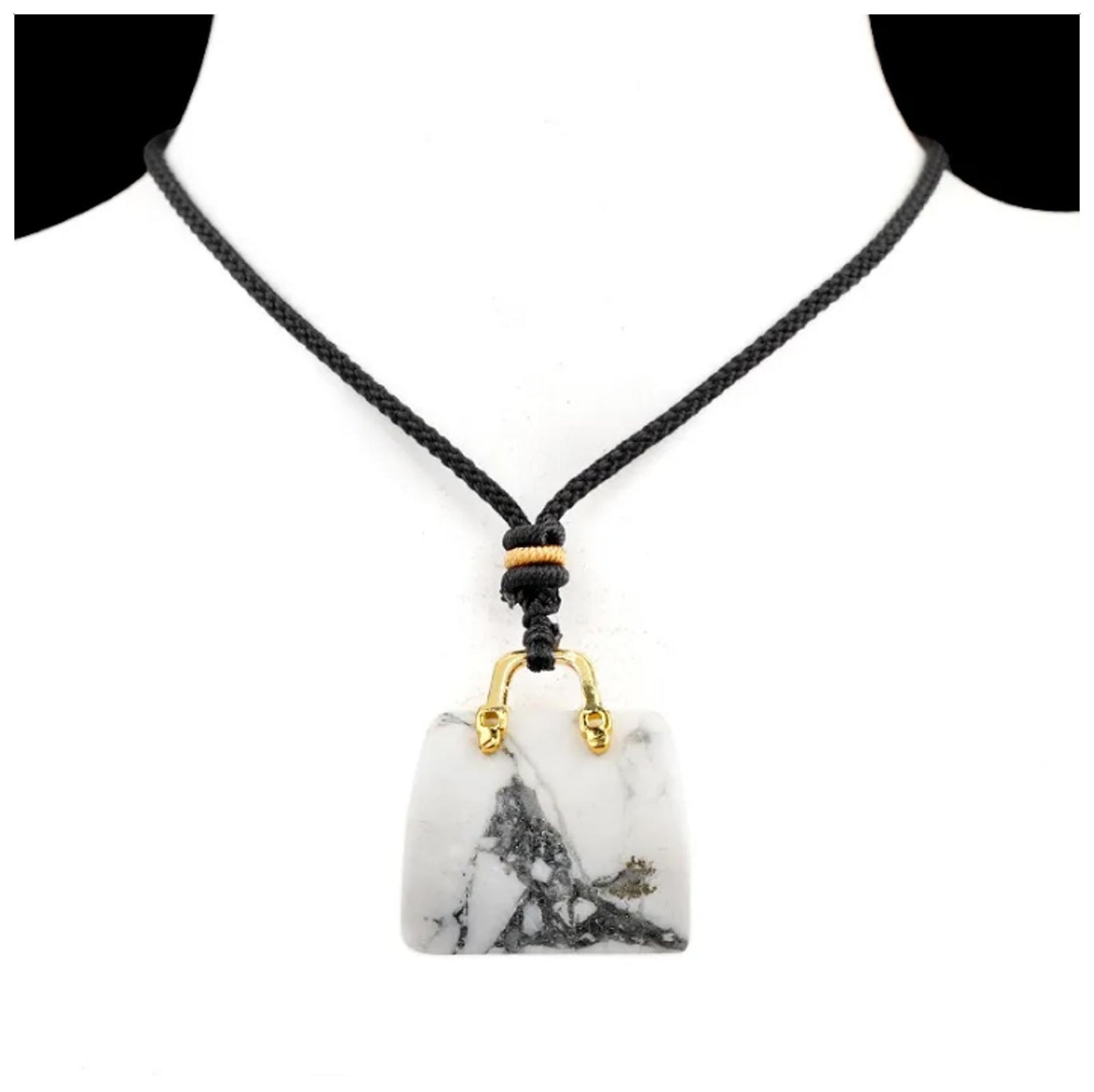Natural white howlite purse Necklace - Gold - 20"