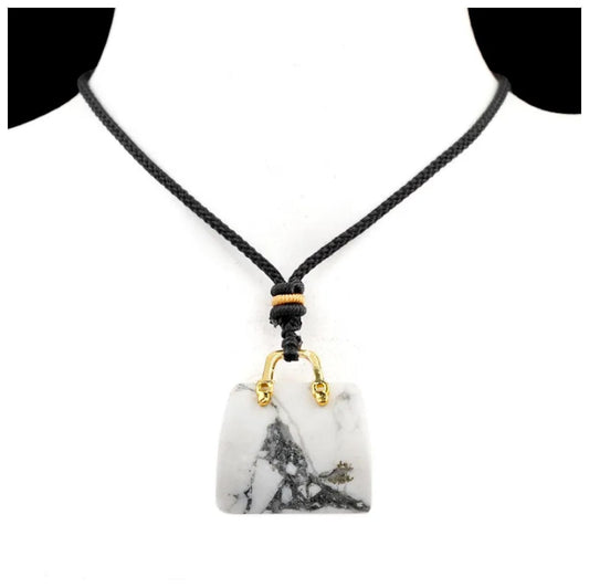 Natural white howlite purse Necklace - Gold - 20"