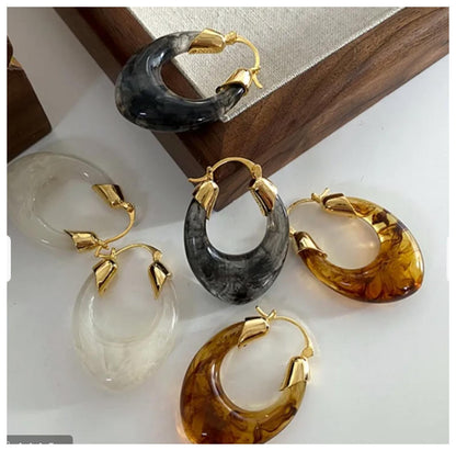 White u-shaped acrylic hoop Earrings - Gold - 1.5"