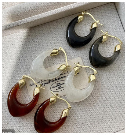 Black u-shaped acrylic hoop Earrings - Gold - 1.5"