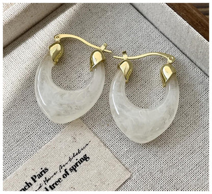 White u-shaped acrylic hoop Earrings - Gold - 1.5"
