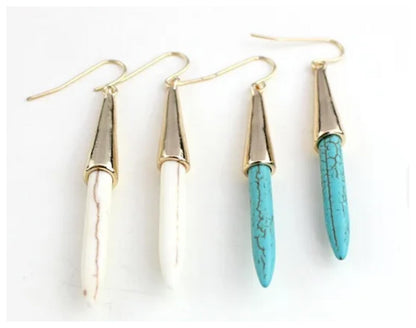 White Turquoise colored fang Earrings - Gold - 2.5"