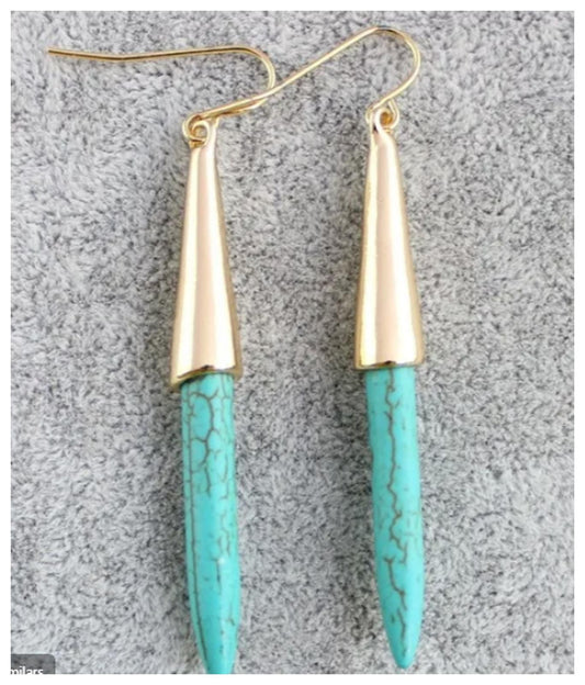 Turquoise colored fang Earrings - Gold - 2.5"
